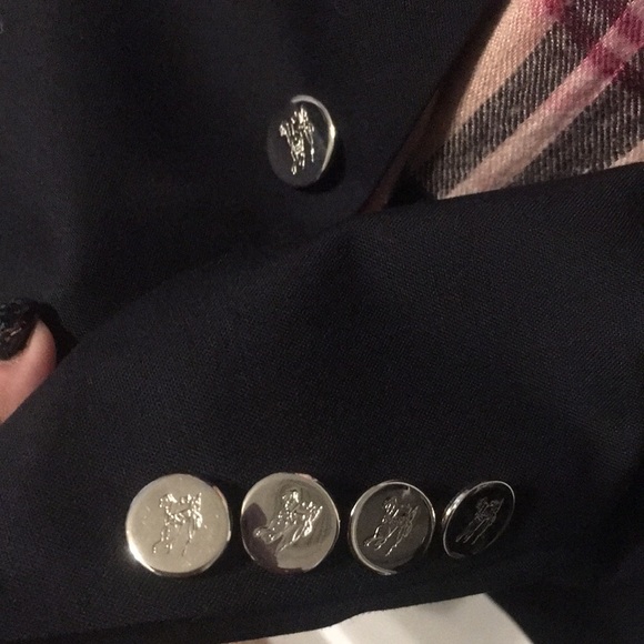 Burberry London man coat with logo on buttons silver color navy blue. - Picture 2 of 9